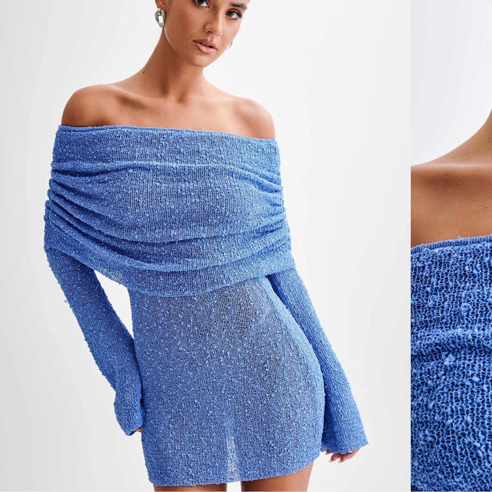 Meshki Boucle off the shoulder Mini Dress